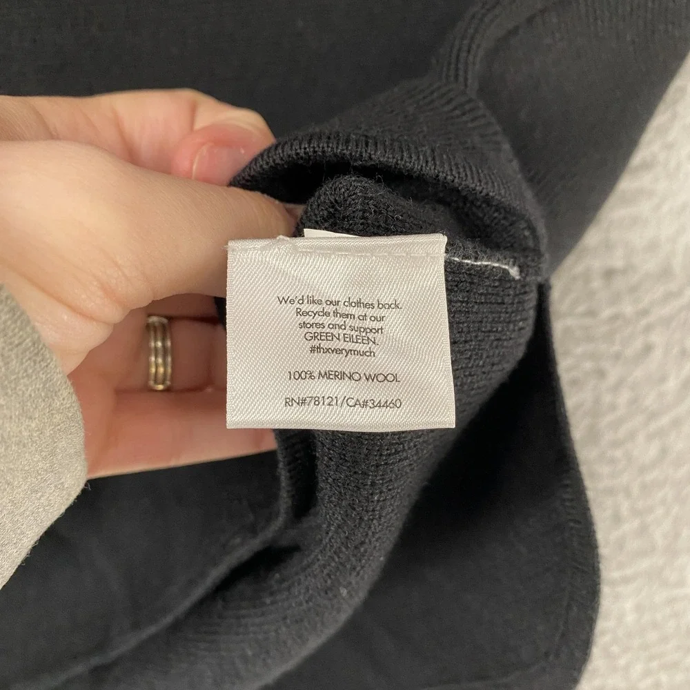 Eileen Fisher Skirt Womens Petite Medium‎ Black Merino Wool Pencil Knee Length